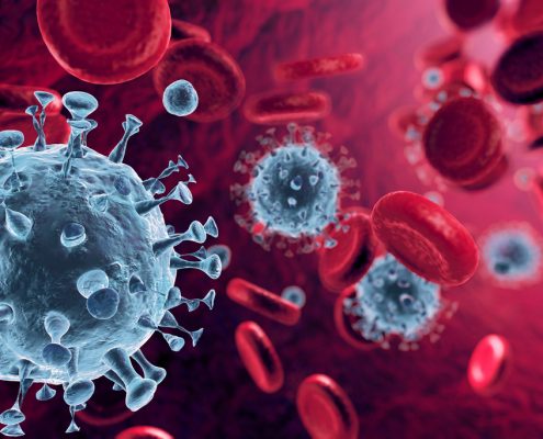 红色动脉中的冠状病毒-微生物学和病毒学概念- 3d渲染